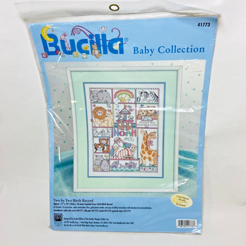 Bucilla Baby Record Cross Stitch Kit 41773 Two by Two 11x14" Noah's Ark Vintage